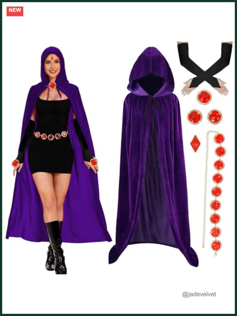 Hooded Velvet Cloak Cosplay Robe with Gloves & Belt Set